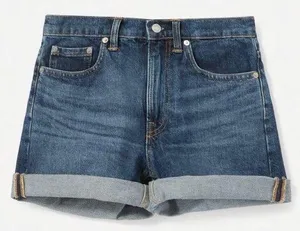 Everlane Classic Vintage Dark Blue Wash Raw Hem Mid-Rise Relaxed Denim Shorts thumbnail 4