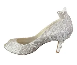 JIAJIA Elegant White/Ivory Lace Peep-Toe Heels - Bridal Women's Shoes thumbnail 1