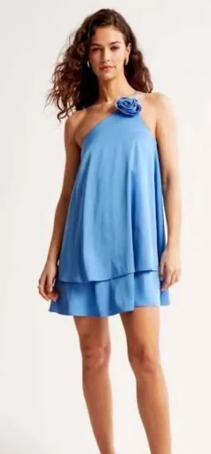 Abercrombie satin rosette halter mini dress thumbnail 1