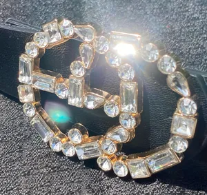 💎 NWT Interlocking Monogram Logo Crystal Metal Belt Buckle & Vegan Leather Belt 💎 thumbnail 1