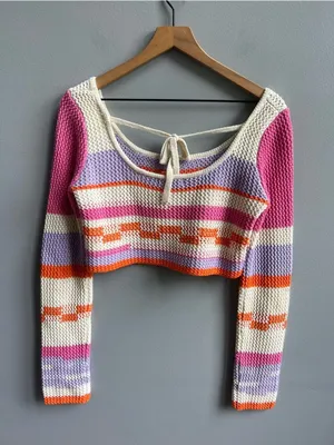 Grey Bandit Teenage Dream Crop Sweater Bright Cute Trendy Knit Size Small thumbnail 5