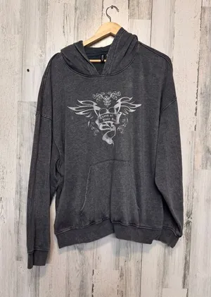 H&M Divided Hoodie Womens XXL Dark Grey Acid Wash Queen of Your Heart Graphic thumbnail 1