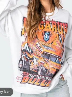 Edikted Womens Racing Graphic Crewneck Sweatshirt White Medium thumbnail 1