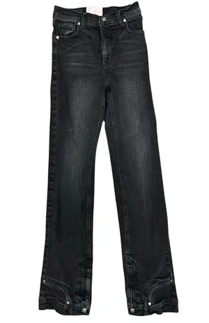 Revice Farrah High Rise Straight Leg Waistband Hem Denim Jeans Midnight Black 26 thumbnail 6