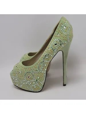 Kiss Kouture Celine Light Mint Green Peep Toe Beaded Platform Heels Size 8.5 thumbnail 3