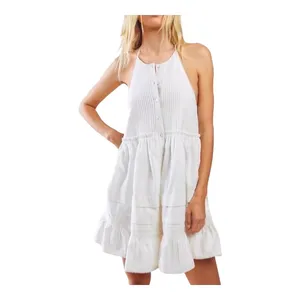 Free People Adella Mini Dress Womens Small Ivory White Boho‎ Open Back Button thumbnail 2