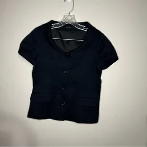 Theory Black Peter Pan Collar Textured short‎ Sleeve Four Button Career Blazer thumbnail 2