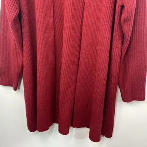 Eileen Fisher Open Front Ribbed Cardigan Sweater 100% Merino Wool Deep Red Med thumbnail 4
