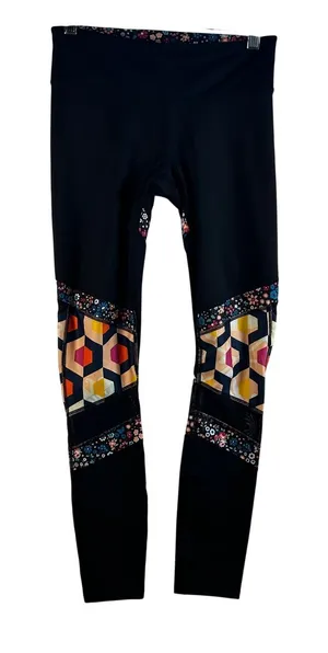 Joy‎ Lab Womens Black Geometric Floral Mesh Leggings Extra Small thumbnail 1