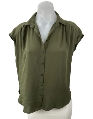 Ann Taylor LOFT Women's Green Short Sleeve Button Down Blouse Shirt Top Size XS thumbnail 1