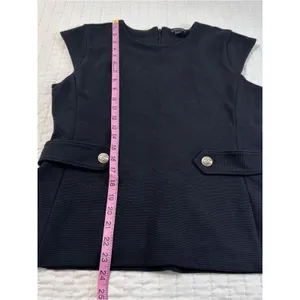 Ann Taylor Black Cap Sleeve Peplum-Style Top with Gold Button Tabs Detail Size M thumbnail 4