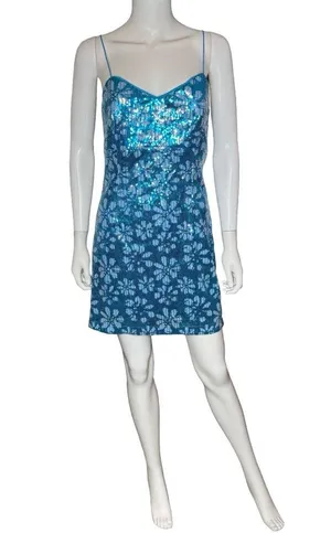 GUESS Women's Sequin Embellished Sleeveless Bodycon Dress Winter Blue Multi Sz 6 thumbnail 2