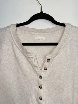 Maurices Henley Pullover Sweatshirt Oatmeal Cream Drop Shoulder thumbnail 2