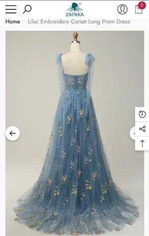 Prom Dress Blue With Embroidered Flowers thumbnail 3