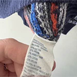 American Eagle Men’s Fair‎ Isle Blue Pattern Sweater Rabbit Hair Cotton Blend thumbnail 4