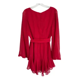 Selfie Leslie Red Clip Dot Bell Sleeve Ruffle Wrap Mini Dress M 6 thumbnail 9