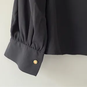 Calvin Klein Black Puff Sleeve Blouse Cuff Sleeves smocked ruffle button keyhole thumbnail 6