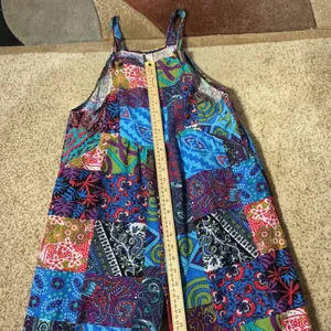 Boho Patchwork Wide Leg Festival Jumpsuit Multi Color Paisley Floral Print‎ Sz M thumbnail 3
