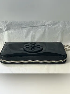 Tory Burch Black Patent Zip-Around Wallet with Logo Medallion thumbnail 8