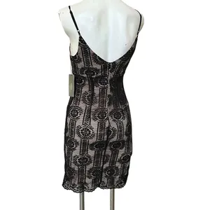 Women's Black Lace Bodycon Dress Sleeveless V-Neck Party S thumbnail 2