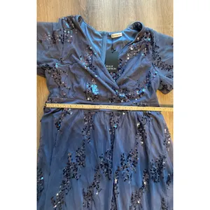 Pinup Fashion Blue Sequin Mesh Maxi Dress Plus Size 18W Flutter Sleeve V-Neck thumbnail 6