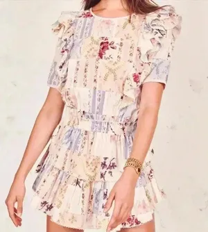 NWT LoveShackFancy Love Shack Fancy Natasha Mini Dress Patchwork S-FIRM PRICE thumbnail 2
