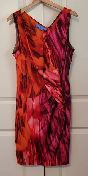 Vera Wang Simply Vera Dress Orange Pink Watercolor Sleeveless L thumbnail 1
