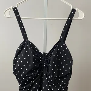 Septangle‎ Retro L Black Polka Dot Swimdress Ruched One Piece Swimsuit VTG Style thumbnail 2