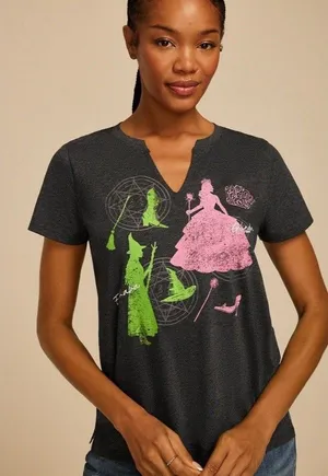 Wicked Glinda And‎ Elphaba Classic Fit Graphic Tee V Cut NWT maurices Medium thumbnail 1