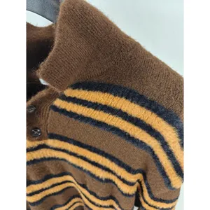 Men’s Zara Striped Polo Sweater Brown XL thumbnail 3