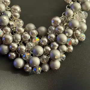 RMN silver tone cluster bead and AB bib necklace thumbnail 2