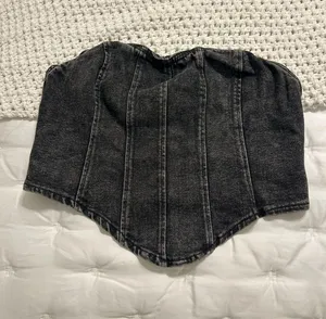 Black Denim Strapless Top Size XS thumbnail 1