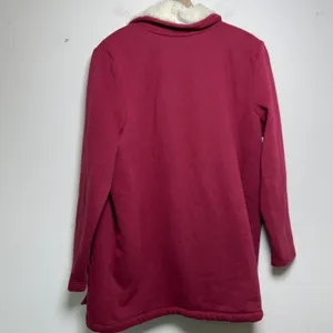 LL Bean Women‎ Cotton Cardigan XL Red Sherpa Lined Open Front Jacket thumbnail 8