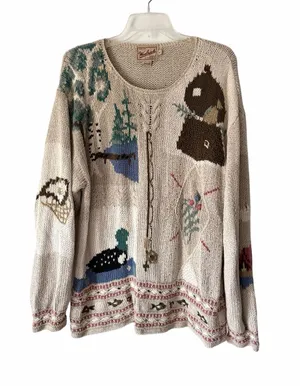 Woolrich Linen Cotton Sweater Fishing Pole Duck Long size XL thumbnail 1