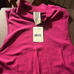 Free People Mock Neck Sleeveless Top w/ Raw Hem Plum Purple NWT thumbnail 3