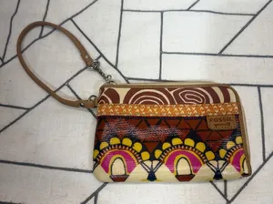 Fossil Key-Per Wristlet OS Multi-Color‎ Tribal Geometric Coated Canvas SL2901 thumbnail 1