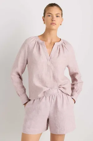 Quince 100% European linen peasant top sz large vintage pink chambray thumbnail 1