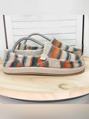 Sanuk Donna ST Striped Sherpa Fleece Slip On Loafers Shoes Beige Multi Women 9 thumbnail 2