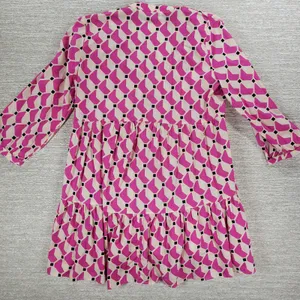 Zara Geometric Babydoll Dress Womens Medium Pink High Low Tunic Tiered Loose Fit thumbnail 3