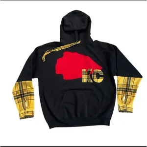 Handmade Chiefs unique Red Arrowhead Sweatshirt with yellow flannel L thumbnail 1