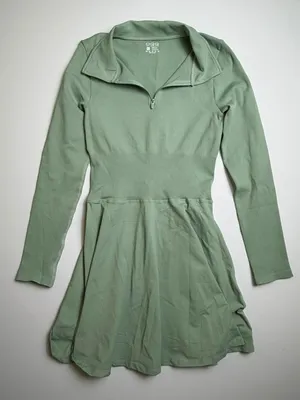 Women's Long Sleeve Sports Athletic Dress Quarter Zip Neck Sea Moss Green thumbnail 1