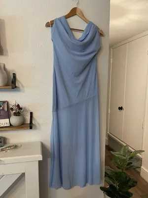 Mare Mare Cowl Neck Sheer Hem Dress Blue Halter Sheer Maxi Dress Small thumbnail 4