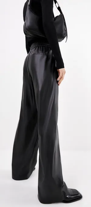 ZARA Black Faux Leather Wide Leg Pants Trousers thumbnail 6