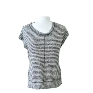 MADEWELL LINEN Striped Knit Split Side High Low Top XS minimalist neutral thumbnail 3