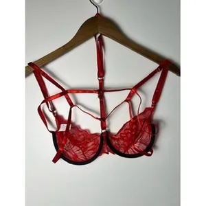 Red LG Floral Lace Cage Harness Bra Underwire Strappy‎ T-Back Lingerie Romantic thumbnail 2