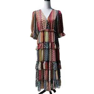 Ciebon Madelyn Puff Sleeve Tiered Maxi Dress M Pockets Boho Cottage Western thumbnail 4