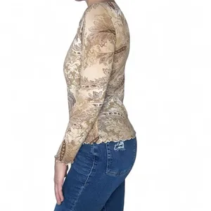 Vintage Y2K Tan Beige Paisley Long Sleeve Shirt thumbnail 3