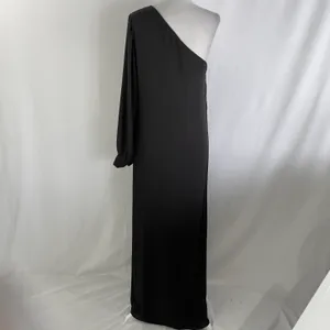 New Krisa One Sleeve Maxi One Shoulder Long Sleeve Side Slit Dress Black Size XS thumbnail 12