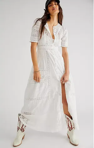 LoveShackFancy Kylen Victorian Lace Trim Maxi Dress White Women's Size US 0 thumbnail 1