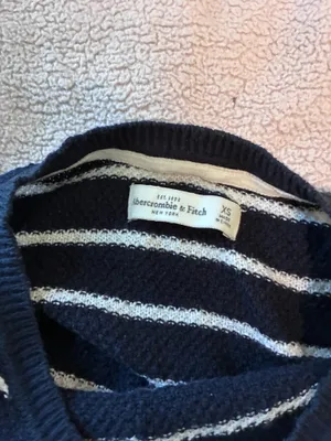 EST. 1892 Abercrombie and Fitch Sweater Womens XS Blue Waffle Knit Pullover White Striped thumbnail 4